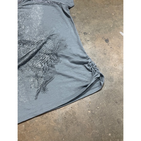 Faded Glory Women XXL 20 Gray Lace Back Ruched T-Shirt Silver Glitter Y2K Top - Picture 9 of 10